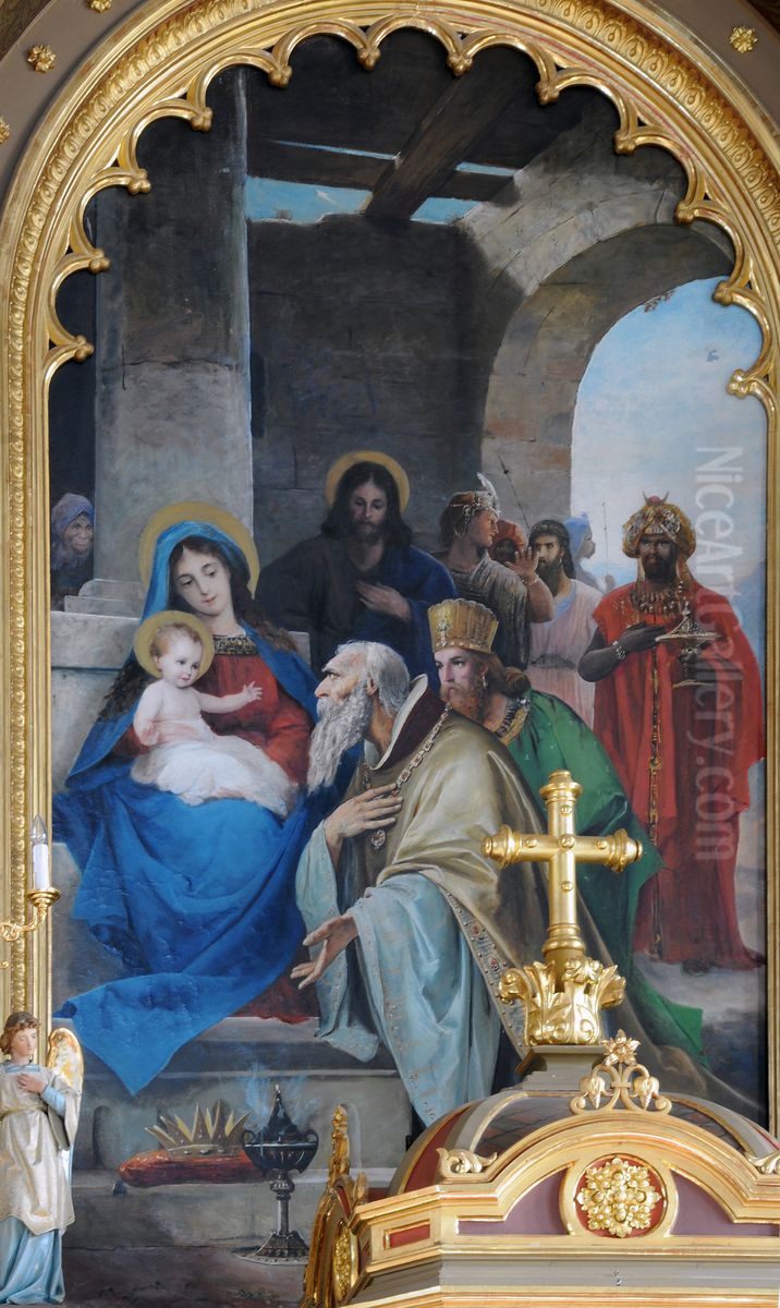 Adoration of the Magi Oil Painting by Josef Moroder-Lusenberg