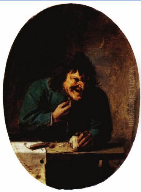 A peasant at a table Oil Painting by Adriaen Brouwer
