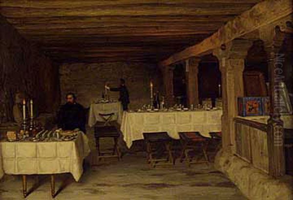 Stolovaa v zemlanke. Brestovec Oil Painting by Vasily Polenov