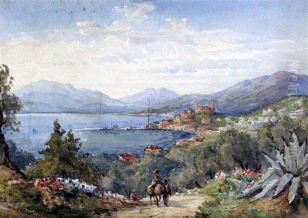 Travellers Overlooking The Coast Oil Painting by Conrad H.R. Carelli