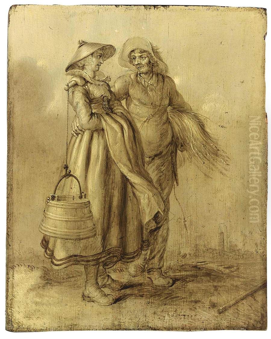 An Amorous Peasant Couple Conversing Oil Painting by Adriaen van de Venne