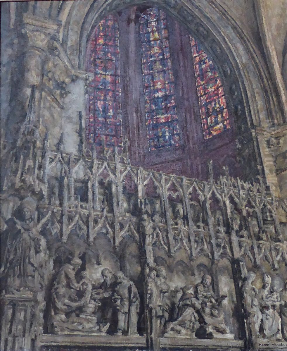 Interior of the Cathedral of Chartres Oil Painting by Henri Villain