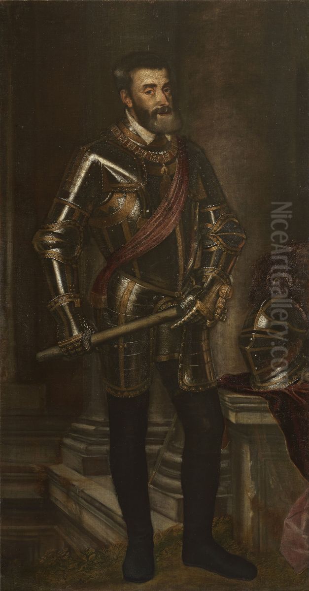 Portrait of Emperor Charles V in armour Oil Painting by Titian