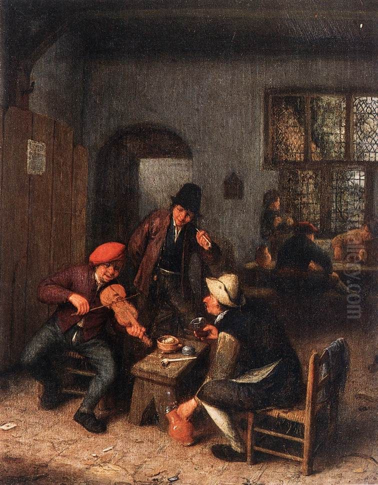 Interior of a Tavern with Violin Player Oil Painting by Adriaen van Ostade