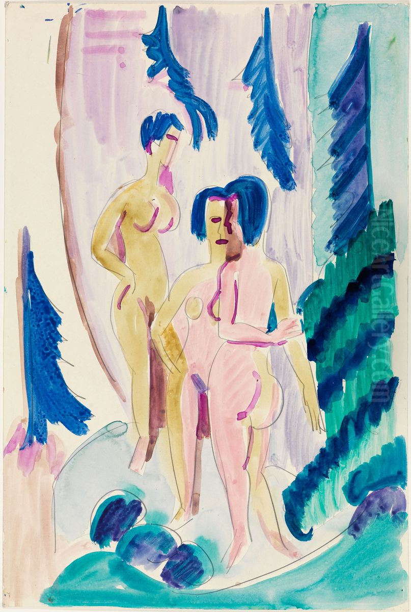 Drei Akte im Bergwald Oil Painting by Ernst Ludwig Kirchner