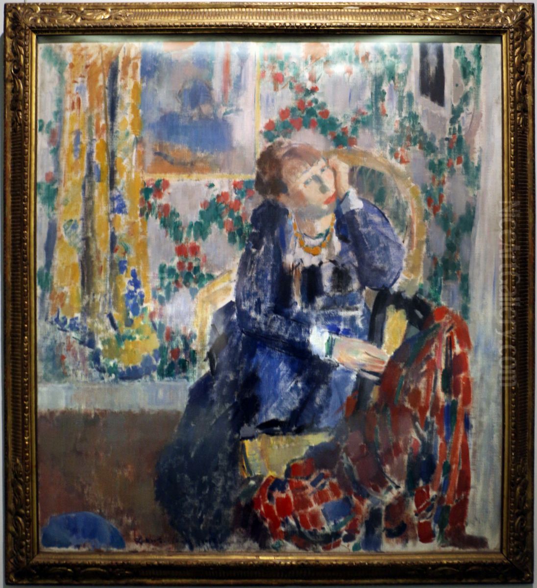 The lady with the yellow necklace; interior D Oil Painting by Rik Wouters