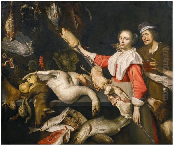 Large kitchen still life Oil Painting by Adriaen van Utrecht