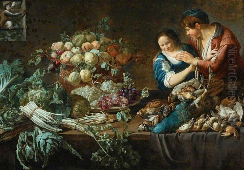 Still Life with Lovers Oil Painting by Adriaen van Utrecht