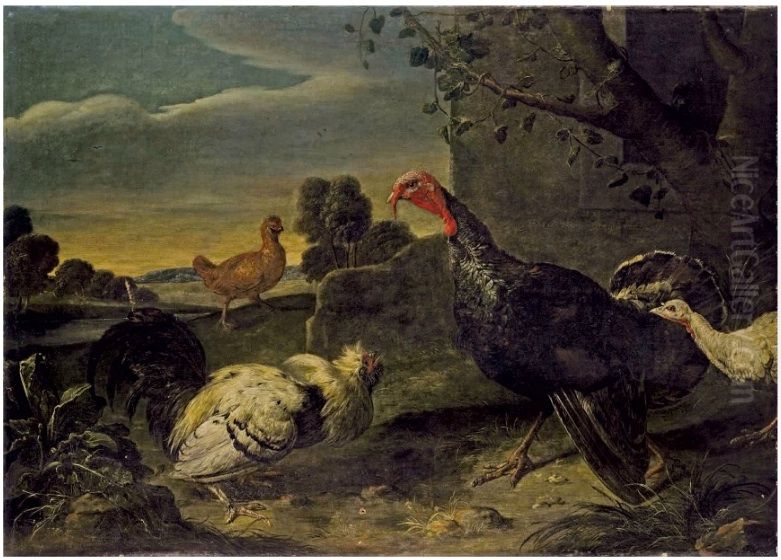 Turkeys and chickens Oil Painting by Adriaen van Utrecht