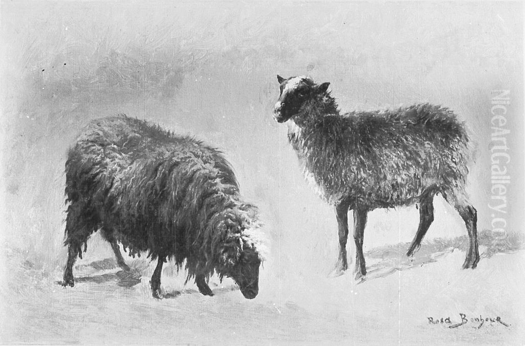 Two sheep in the meadow Oil Painting by Rosa Bonheur