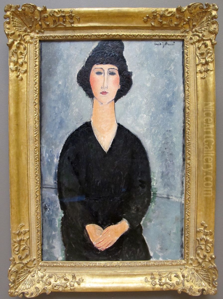 Femme en robe noire Oil Painting by Amedeo Modigliani