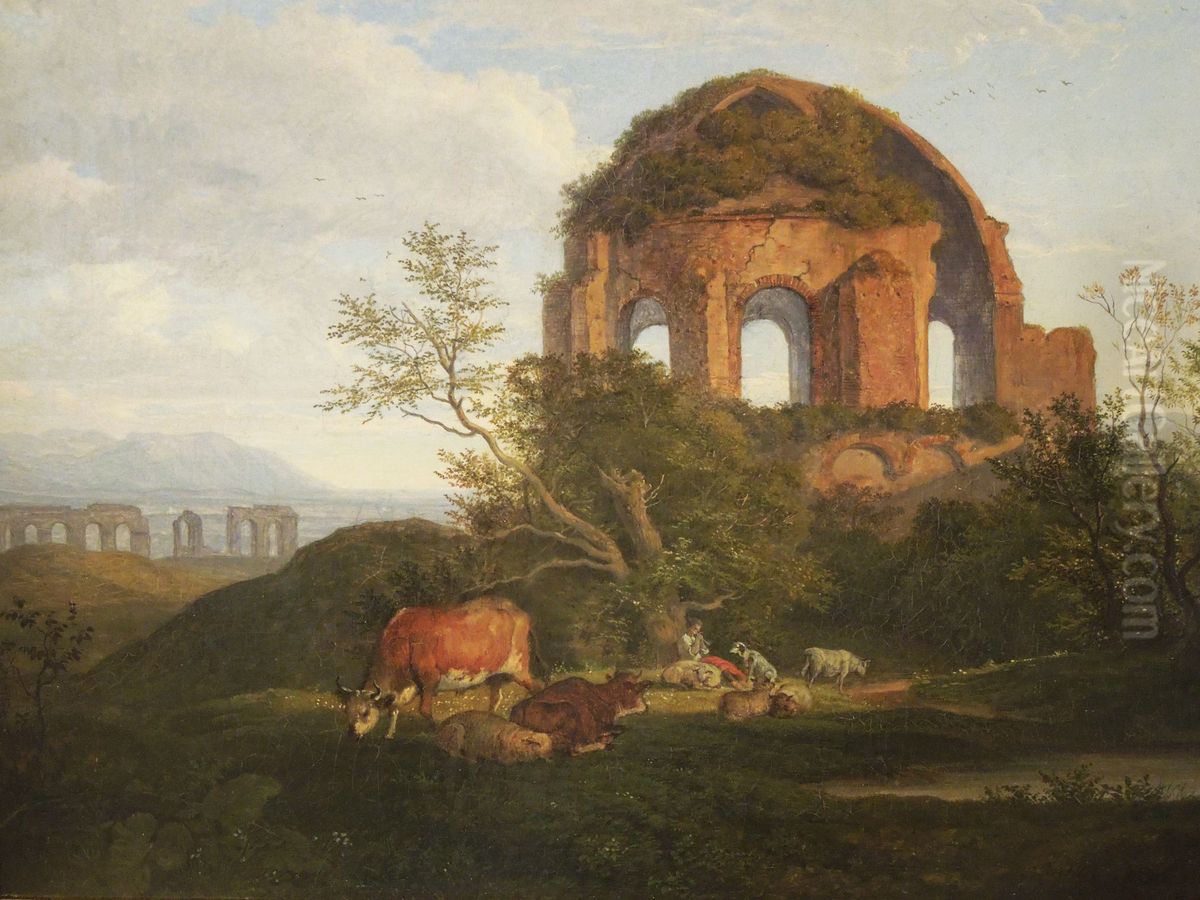 Tempel der Minerva Medica in Rom Oil Painting by Ludwig Richter