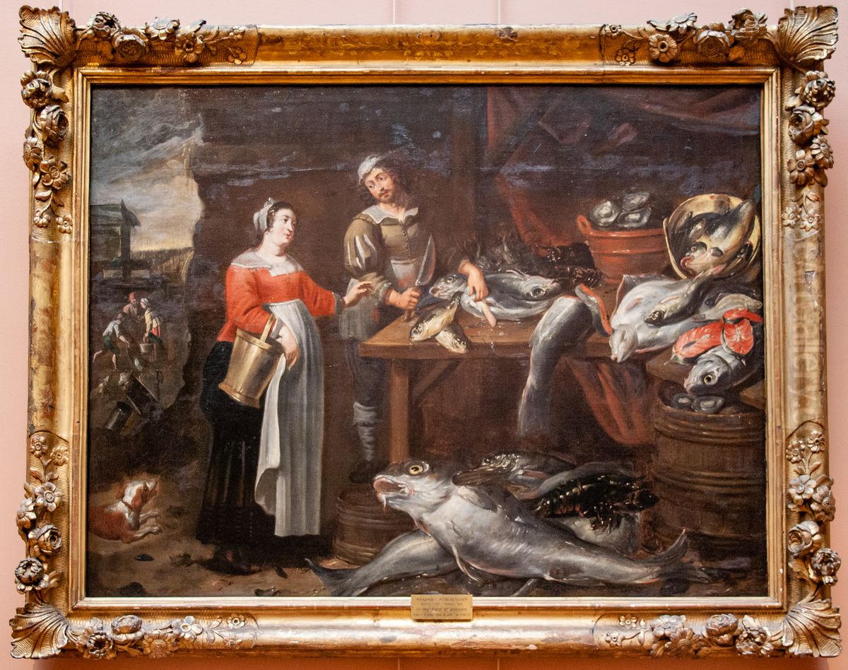 A fishmonger Oil Painting by Alexander Adriaenssen