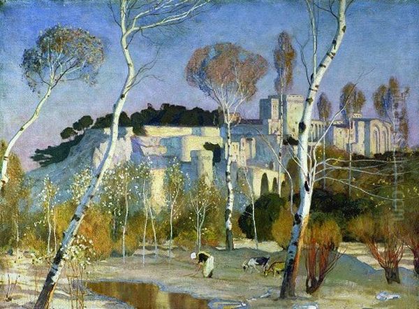 Palace of the Popes at Avignon Oil Painting by Adrian Scott Stokes