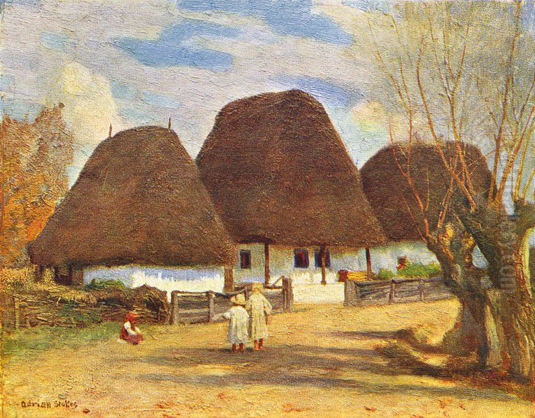 Romanian Cottages in Transylvania Oil Painting by Adrian Scott Stokes