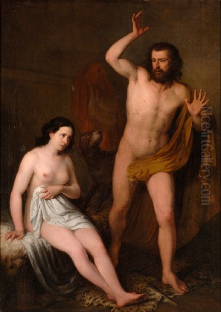 Adan y Eva expulsados del Paraiso Oil Painting by Antonio Maria Esquivel