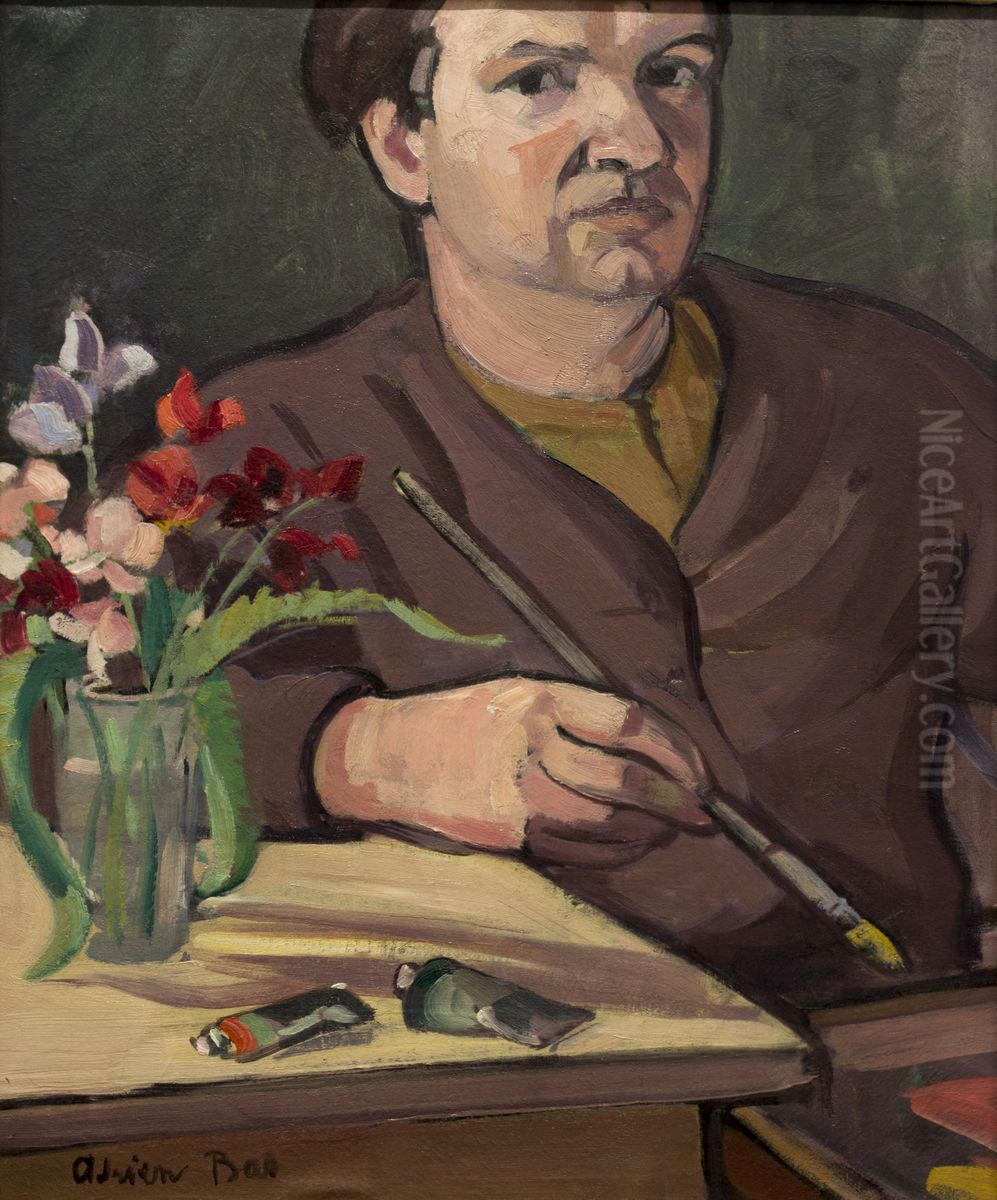 Portrait de l'artiste Oil Painting by Adrien Bas
