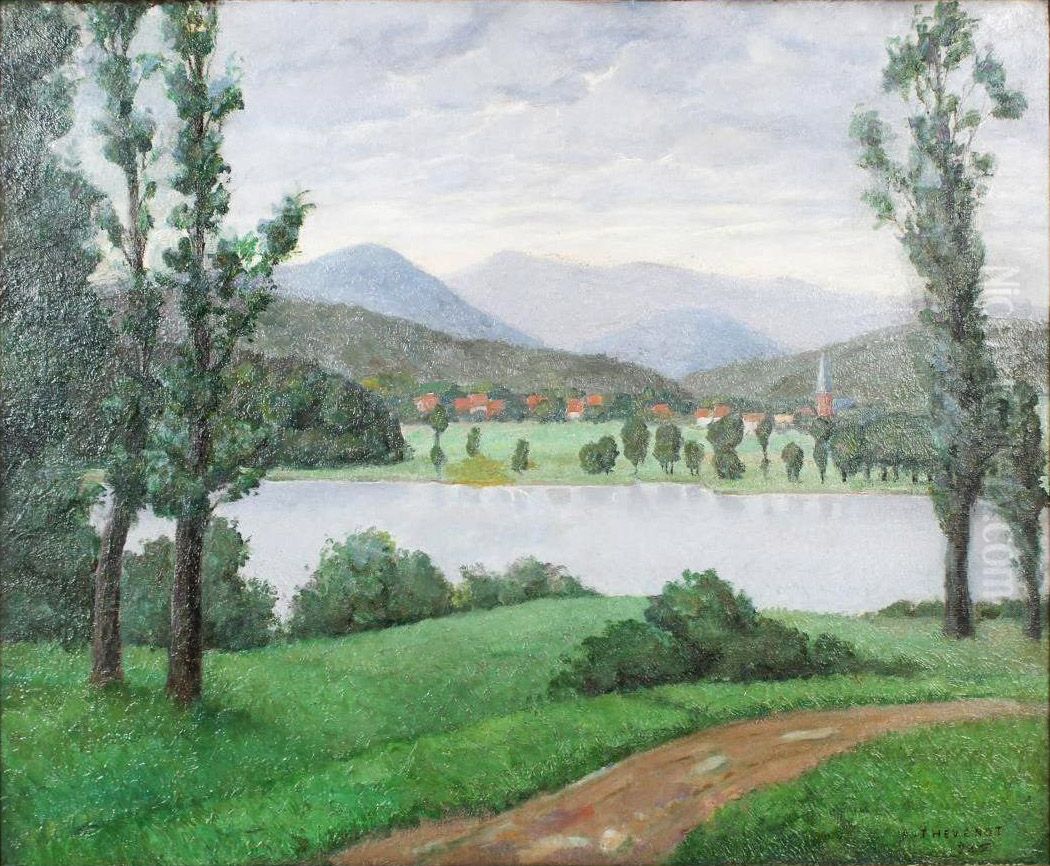 Country landscape with lake Oil Painting by Adrien Thevenot