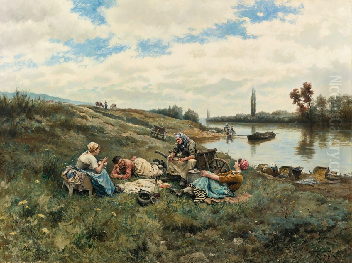 Apres un dejeuner, bords de La Seine Oil Painting by Daniel Ridgway Knight
