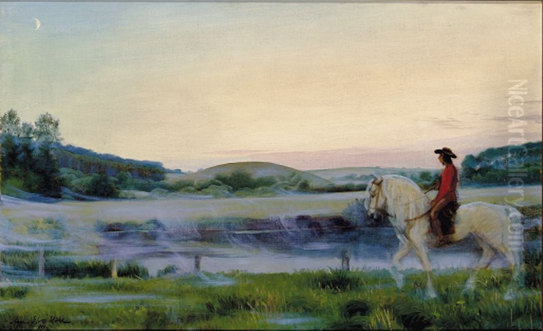 Sir Oluf at Elverhoj. Oil Painting by Agnes Slott-Mrller