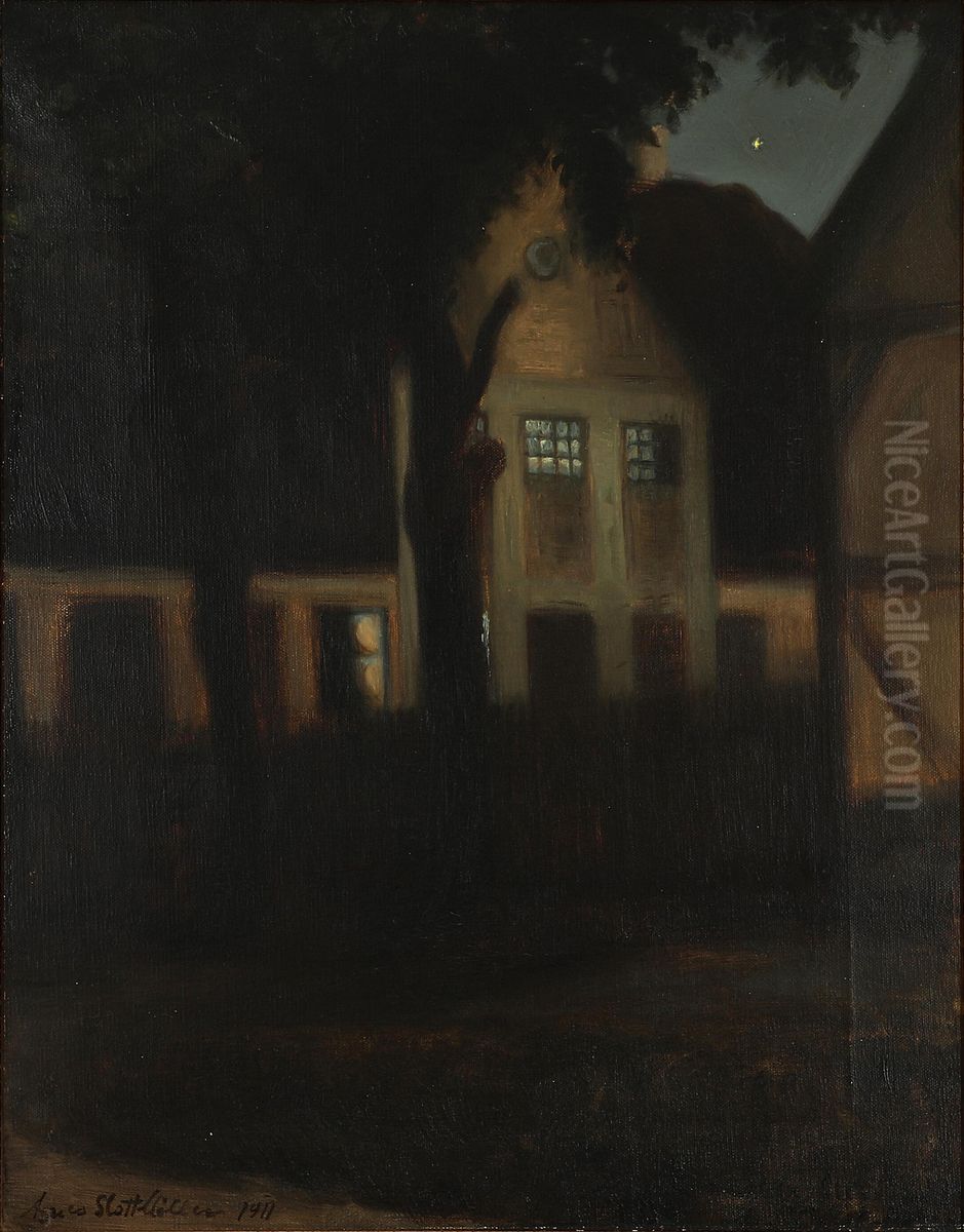 Summer evening. Ryomgaard Oil Painting by Agnes Slott-Mrller