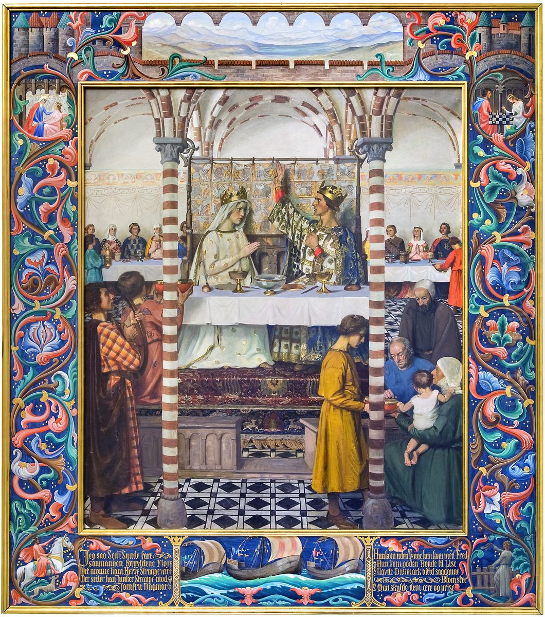 The wedding between Dagmar of Bohemia and Valdemar II of Denmark Oil Painting by Agnes Slott-Mrller