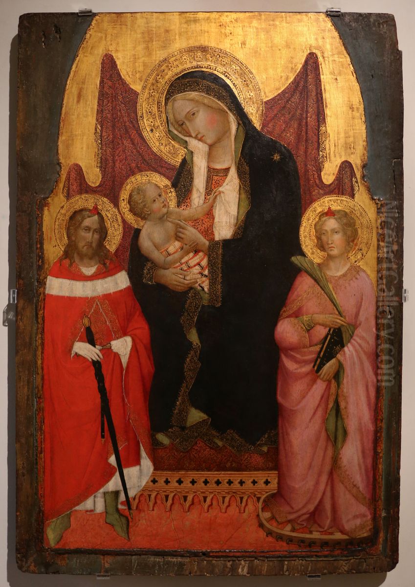 madonna col bambino in trono tra i ss. giuliano e caterina d'alessandria Oil Painting by Agnolo Gaddi
