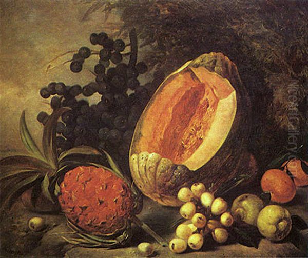 Melon and Pineapple Oil Painting by Agostinho Jose da Mota