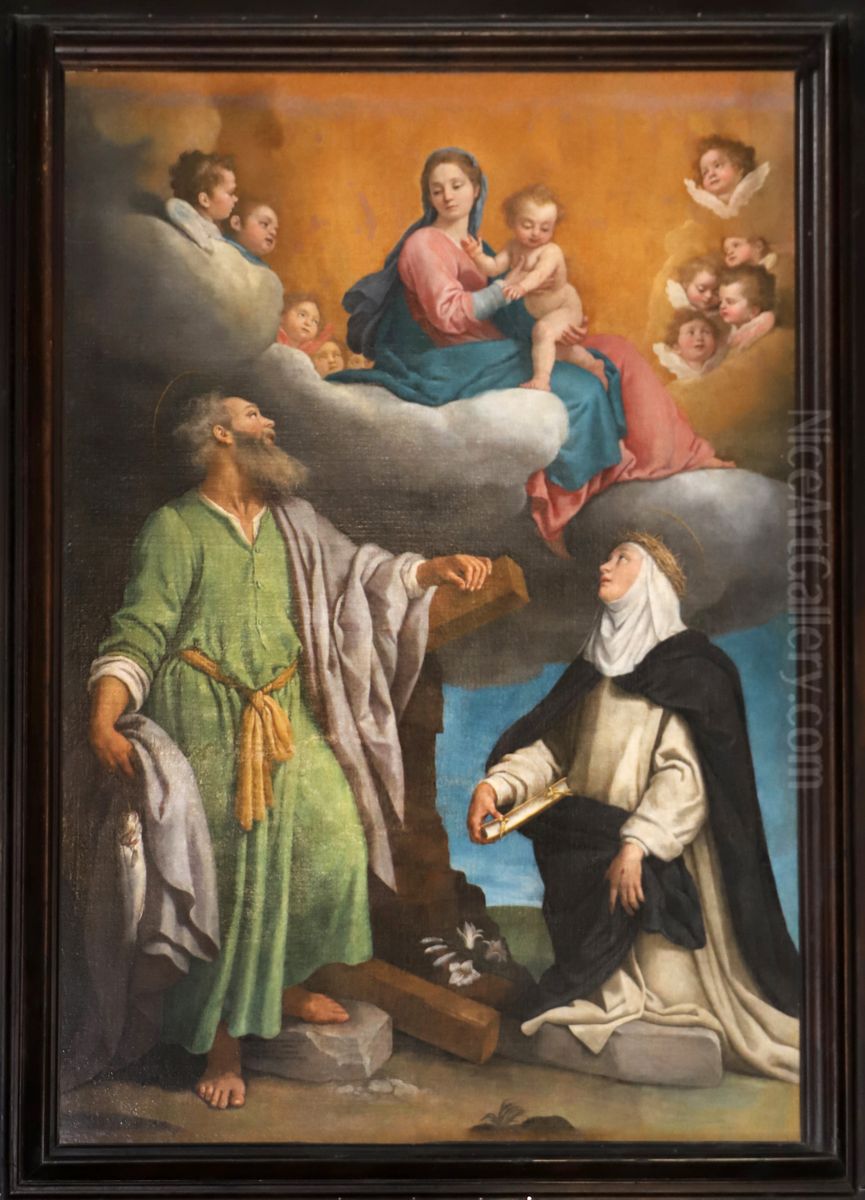 madonna col bambino in gloria tra i ss. andrea e caterina da siena Oil Painting by Agostino Ciampelli