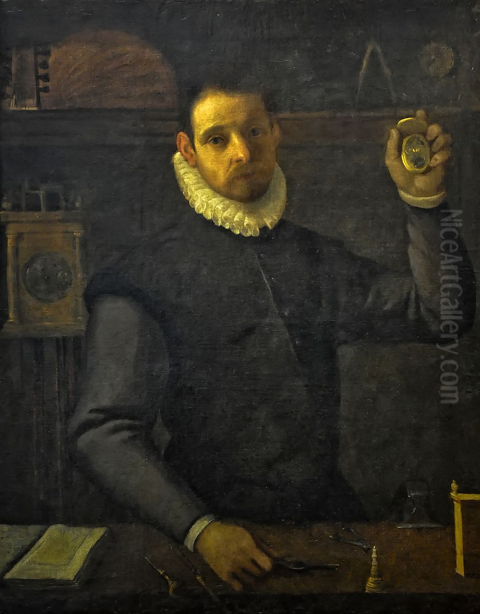 Self-portrait as a Watchmaker Oil Painting by Agostino Carracci