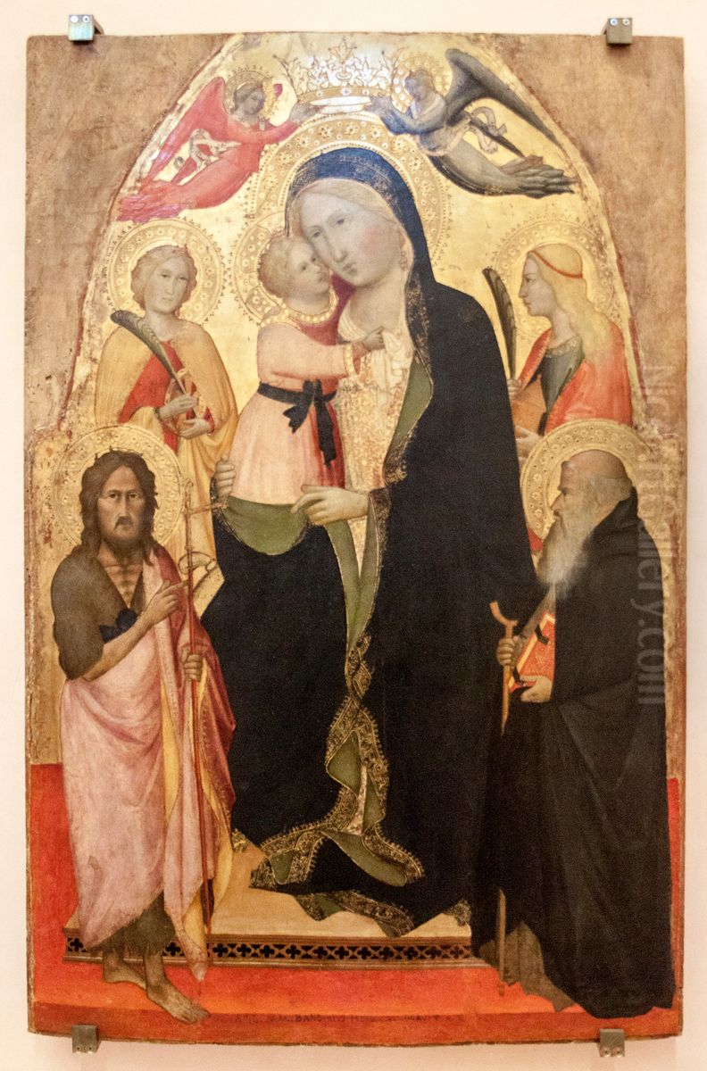 Madonna col Bambino tra is santi Giovanni Battista, Katerina d'Alessandria, Antonio abate, Maria Maddalena e due angeli Oil Painting by Agnolo Gaddi