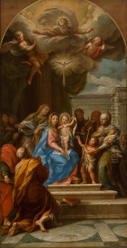 Holy Trinity, with Virgin and Saints Oil Painting by Agostino Masucci
