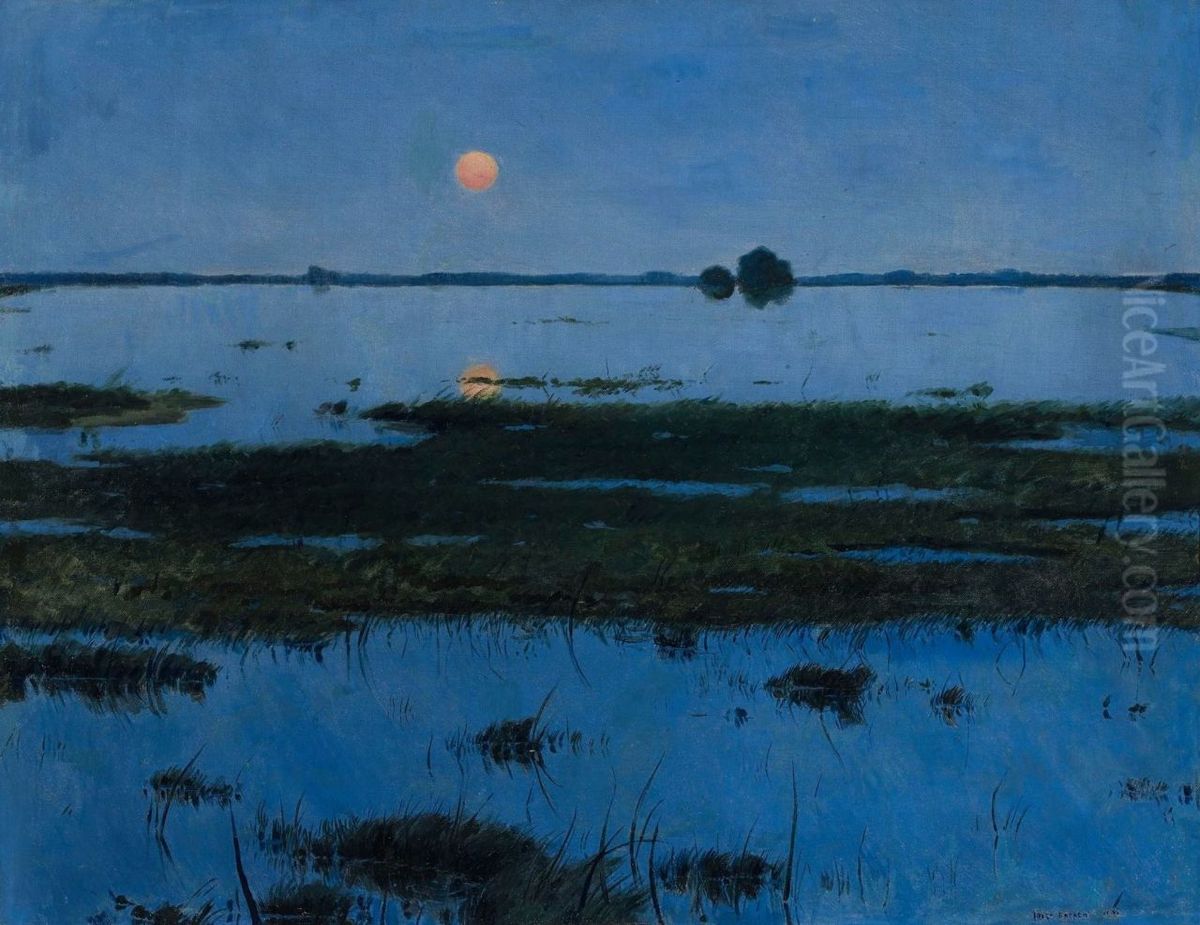 Evening (Marshlands) Oil Painting by Jozef Rapacki