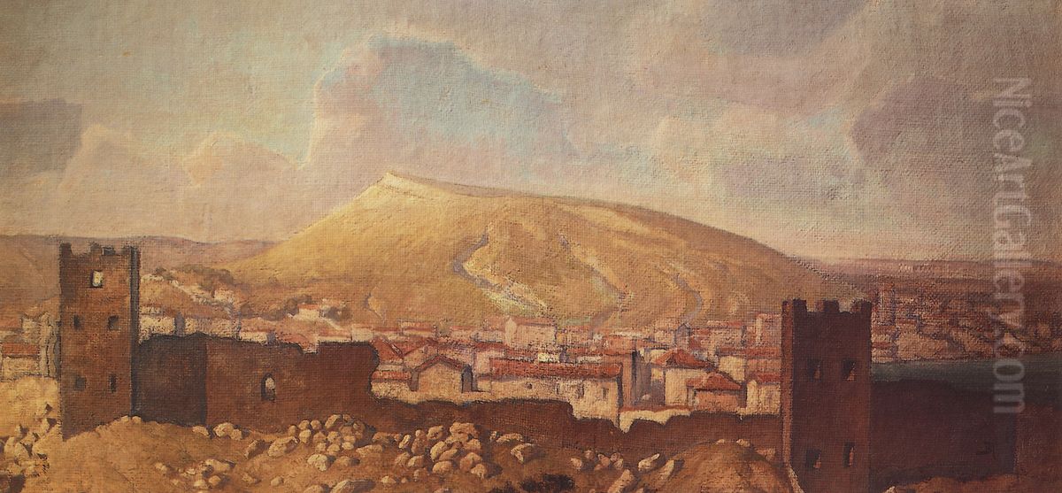 Vid Feodosii so storony Karantina, s razvalinami Genuezskoj kreposti Oil Painting by Vasily Polenov