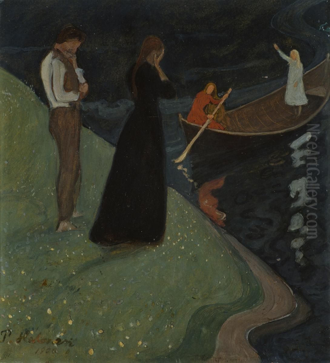 At the River of Tuonela Oil Painting by Pekka Halonen