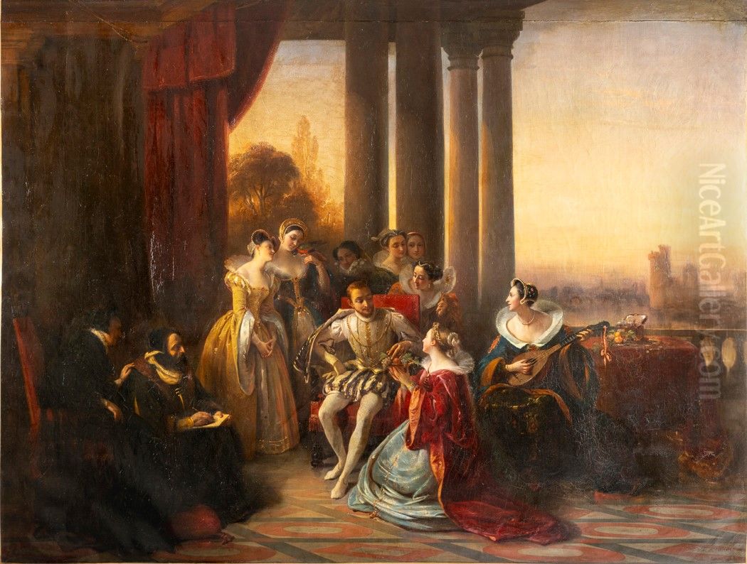 Henri IV of France at the court of Catherine de' Medici Oil Painting by Aimee Brune-Pages