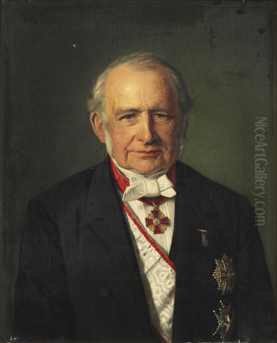 Portrait of the King's private secretary, Jens Peter Trap (1810-1885) Oil Painting by Otto Bache
