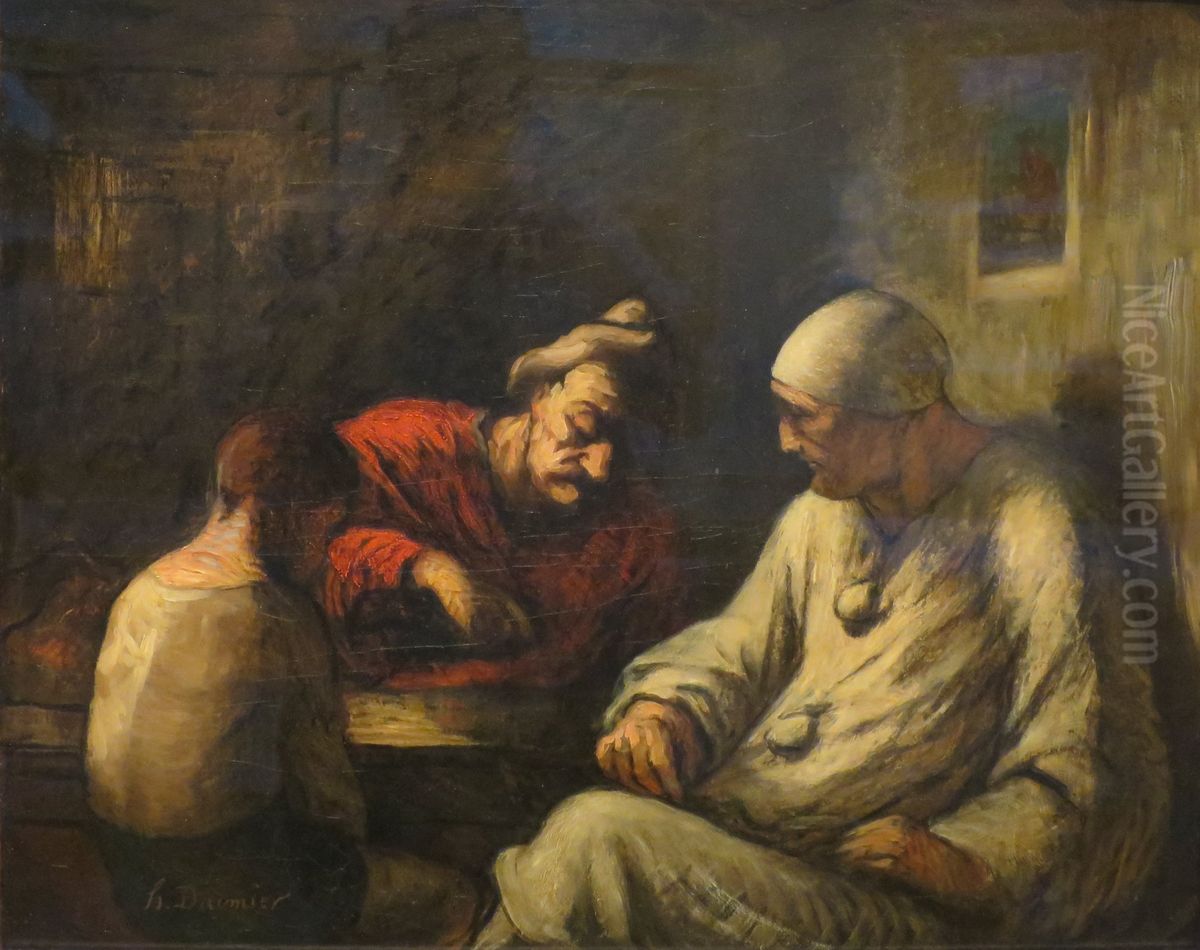 Saltimbanques Resting Oil Painting by Honore Daumier
