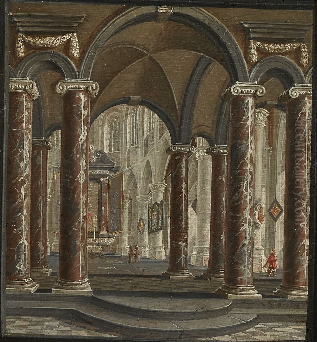 Church interior with marble columns Oil Painting by Daniel de Blieck