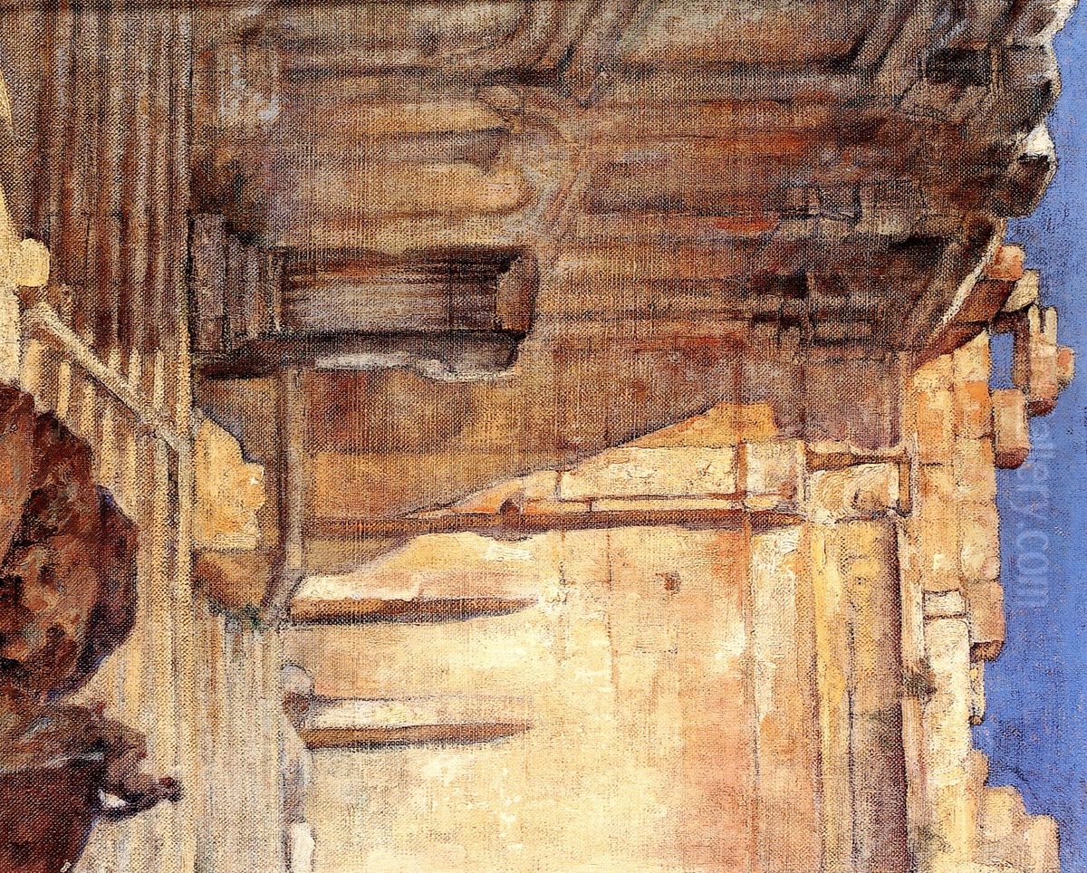 Baalbek, Temple of Bacchus. Oil Painting by Moustafa Farroukh