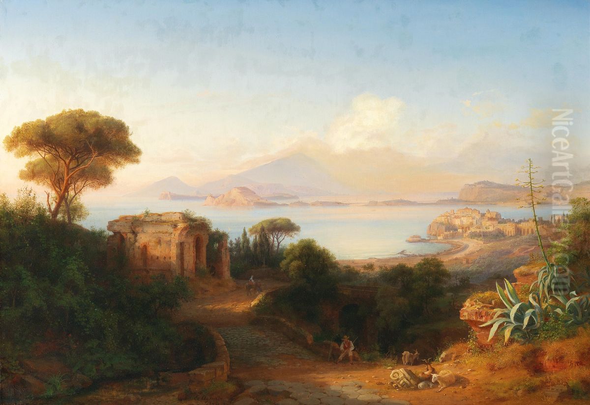 View from the island of Procida in the Gulf of Naples Oil Painting by Eduard Agricola