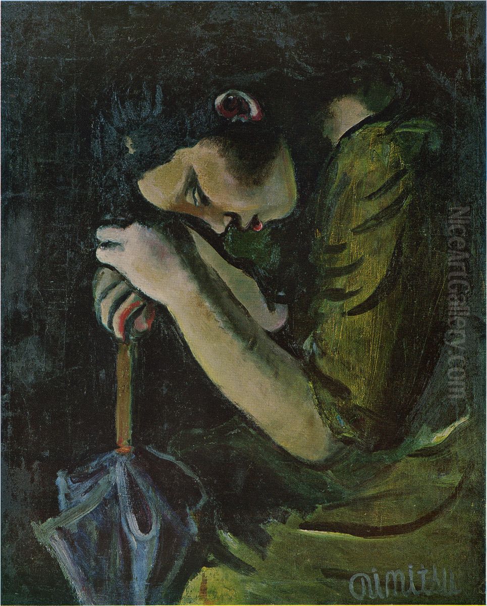 Comisa (Girl Leaning on an Umbrella) Oil Painting by Aimitsu