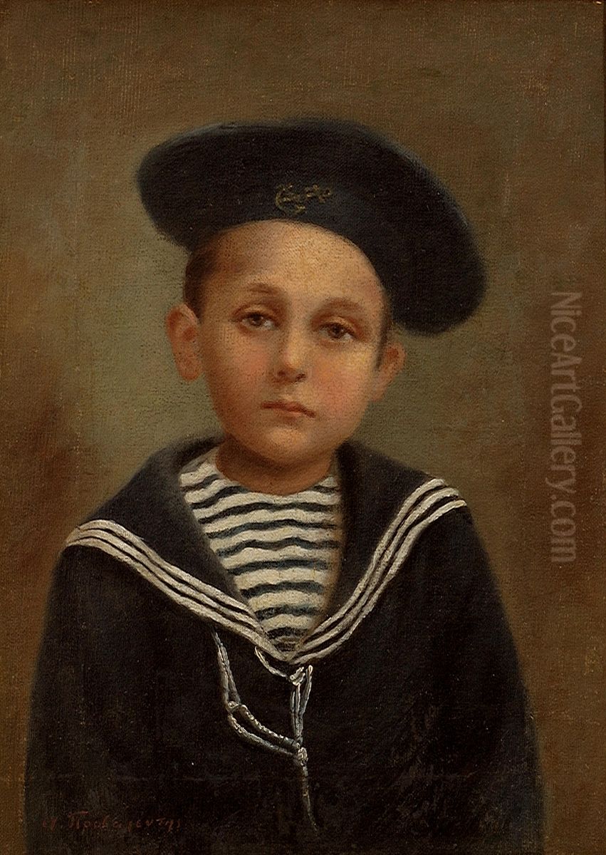 Boy in sailor suit. Oil Painting by Emilios Prosalentis