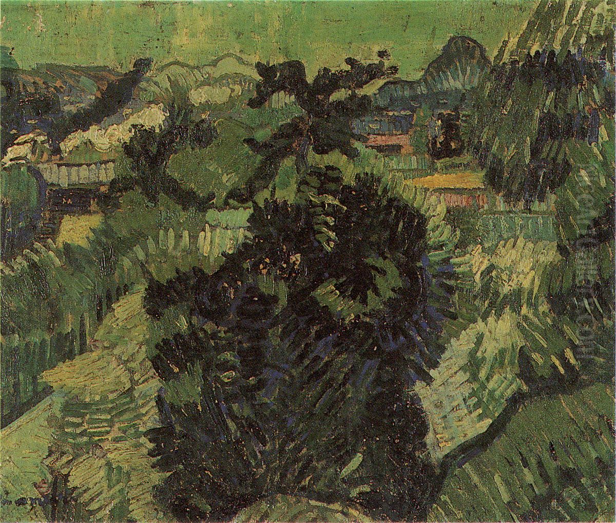 Landscape where Roofs are Seen Oil Painting by Aimitsu