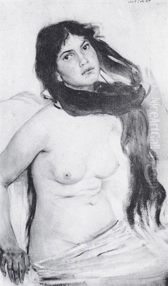 Weiblicher Halbakt Oil Painting by Lovis (Franz Heinrich Louis) Corinth