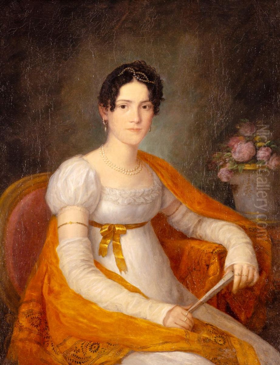 Retrato de joven dama con abanico Oil Painting by Agustin Esteve