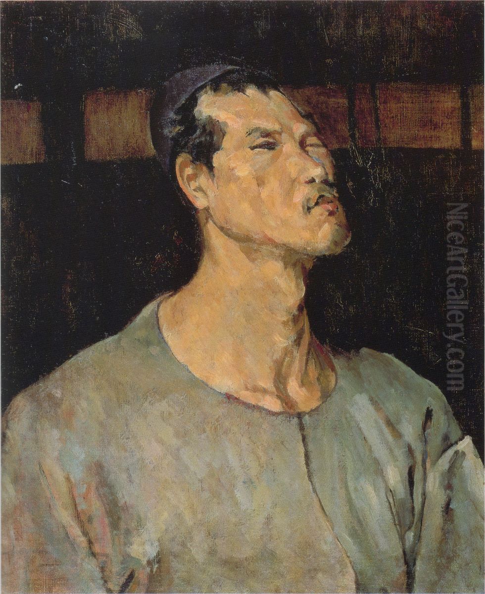 Self-Portrait in a Cap Oil Painting by Aimitsu