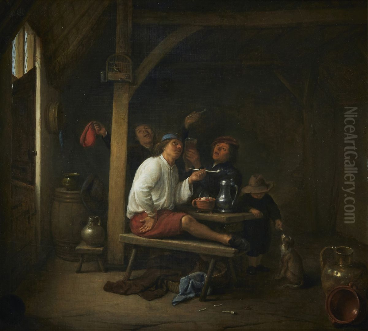 Peasants drinking and smoking in an inn Oil Painting by Hendrik Martenszoon Sorgh