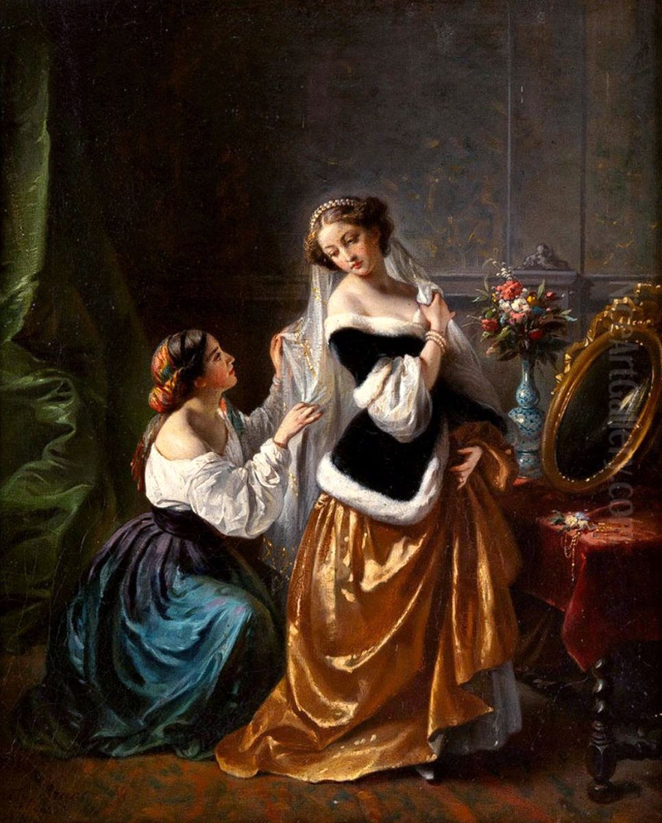 Young Lady with her Maid Oil Painting by Aimee Brune-Pages