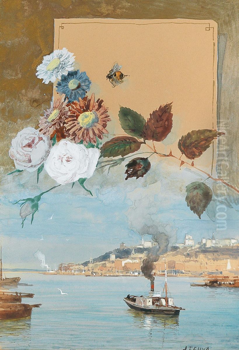 A view of Nizhny Novgorod on the River Volga Oil Painting by Albert Nikolayevitch Benois